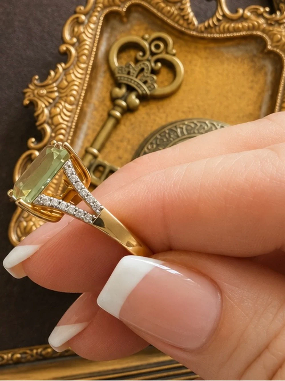 SONI • Green Amethyst Emerald-Cut Ring Crystal Accent
